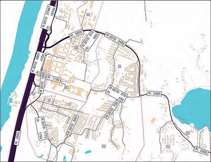 8 Bilaga 1 Trafikmängder Figur 12. Uppmätta trafikflöden 2010-2015 samt av modellen genererade trafikflöden för år 2015.