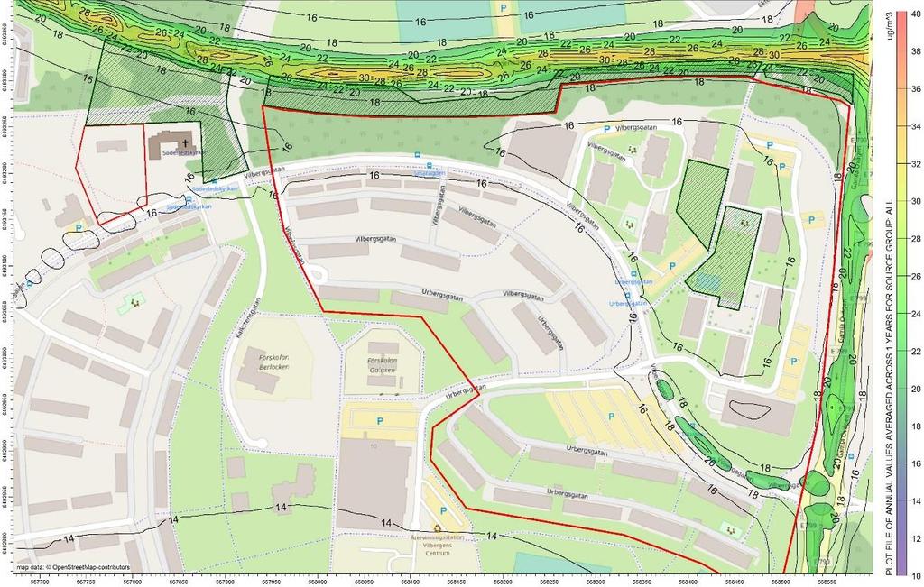 Bilaga 2 Nuvarande luftföroreningssituation i planområdet Kvävedioxid (NO 2) Figur 14.