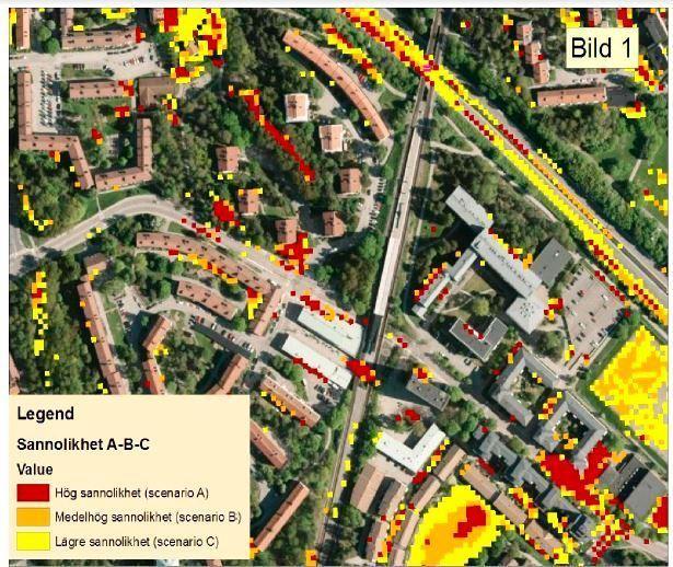 2.5 Risk för översvämning/skyfallsanalys Stora och intensiva skyfall kan utgöra en potentiell översvämningsrisk eftersom kommunala avloppssystem dimensioneras för regn med upp till 10 års