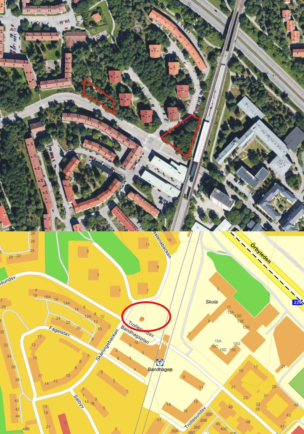 Figur 1. Planområdet är beläget i Bandhagens centrum.