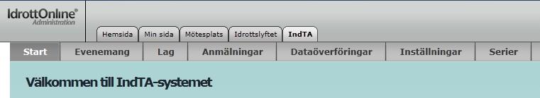 Inledning Denna manual beskriver hur man administrerar evenemang och tävlingar i den administrativa delen av IndTA. Om IndTA IndTA är ett webbaserat tävlingsadministrativt system på IdrottOnline.