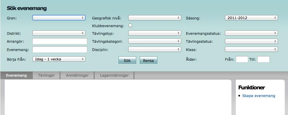 Administrera evenemang Under fliken Evenemang skapas och administreras klubbens evenemang och tävlingar.