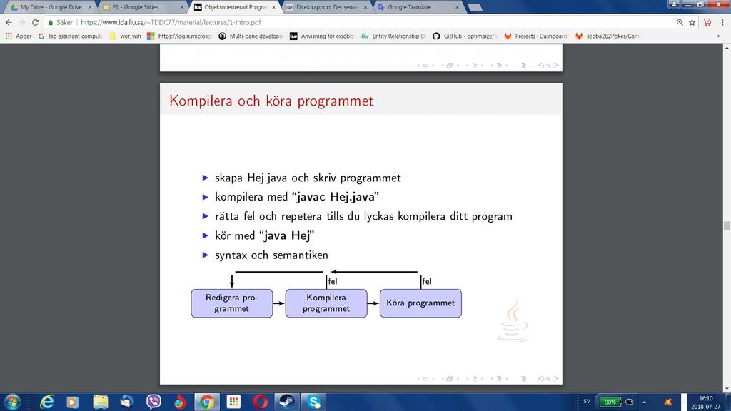 Kompilera och köra programmet 1. 2. 3. 4. Skapa Hej.java, skriv programmet och spara filen till slut.