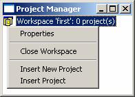 Insert New Project - Skapa ett nytt projekt och inför detta i aktivt workspace.