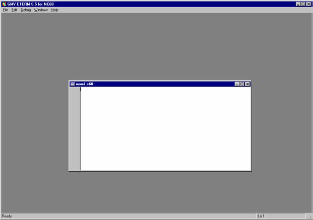 Nu skapas ett nytt fönster: ETERM s editor skapar ett nytt fönster där du kan redigera din källtext Det första assemblerprogrammet.