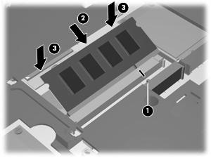 c. Tryck försiktigt ned minnesmodulen (3) och fördela trycket över vänster och höger kant tills platshållarna snäpper fast. 15.
