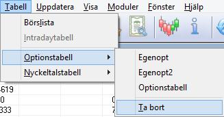 Optionstabellens snabbmeny Du öppnar optionstabellens snabbmeny genom att högerklicka när pekaren är inom tabellen.