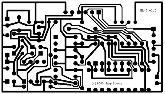 WL-2 kretskortslayout (ej i skala) Börja med att montera motstånd och eventuella kontakter, därefter monterar du kondensatorer och sist halvledare.