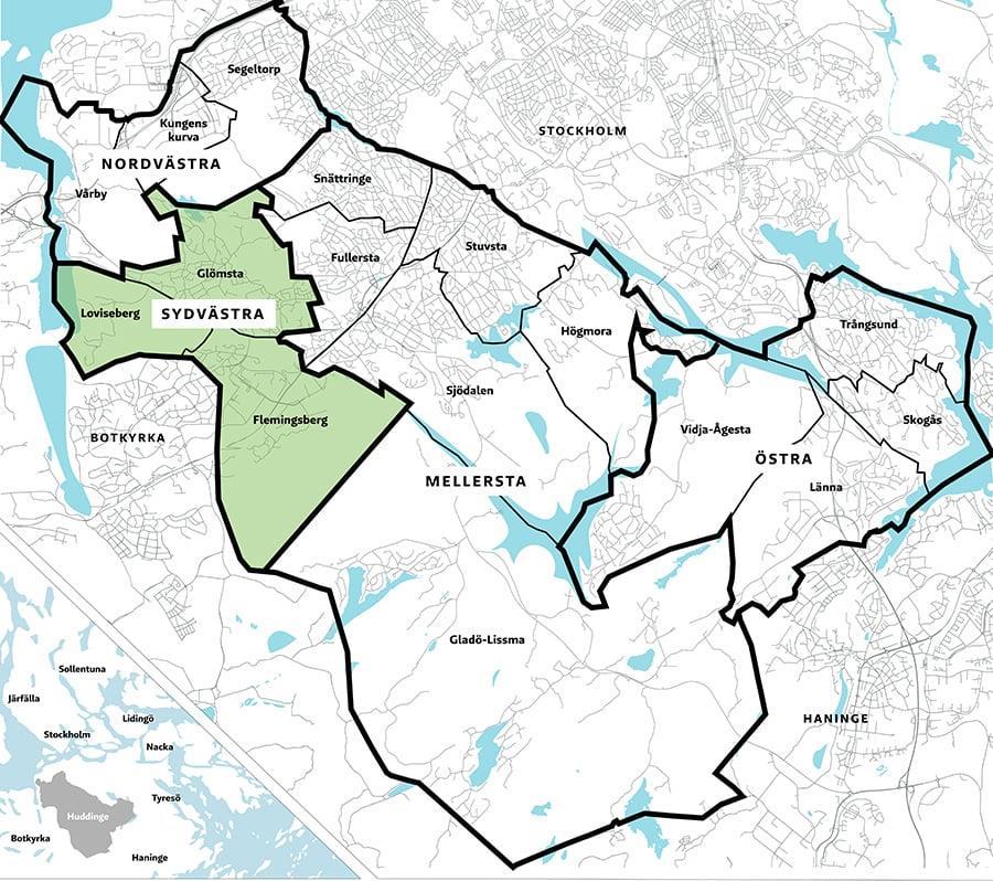 Sydvästra Huddinge Nuläge och planering Sydvästra Huddinge 2019-2021 I Sydvästra Huddinge finns idag kommunala grundskolor med totalt 2 560 baserat på 27 elever/klass.