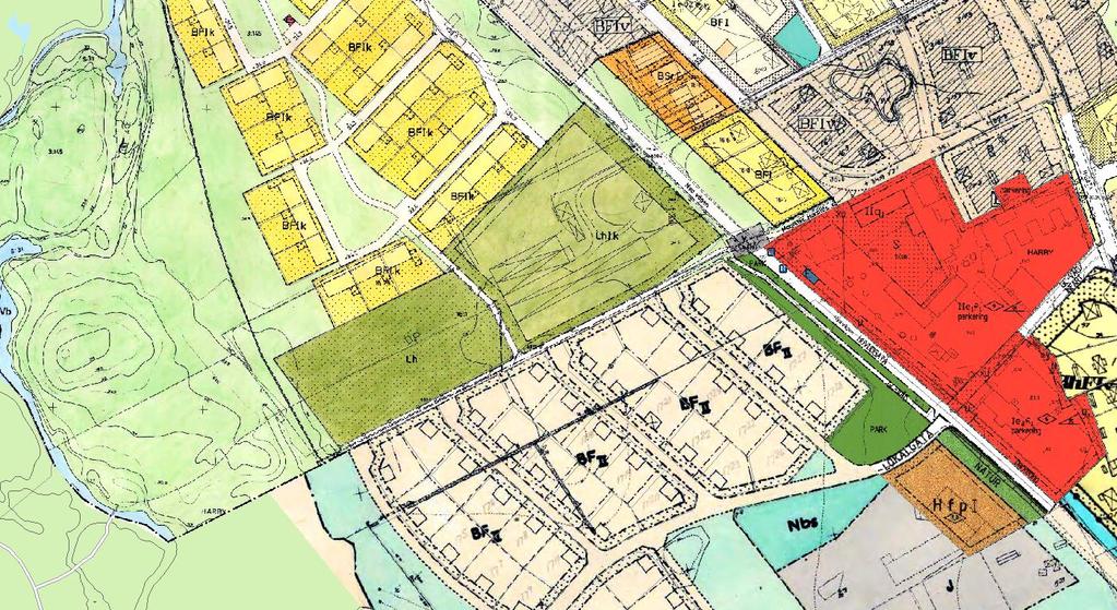 Samhällsbyggnadskontoret Planbesked 4(9) Gällande detaljplan Planmosaiken. Gul linje visar ungefärlig fastighetsgräns.