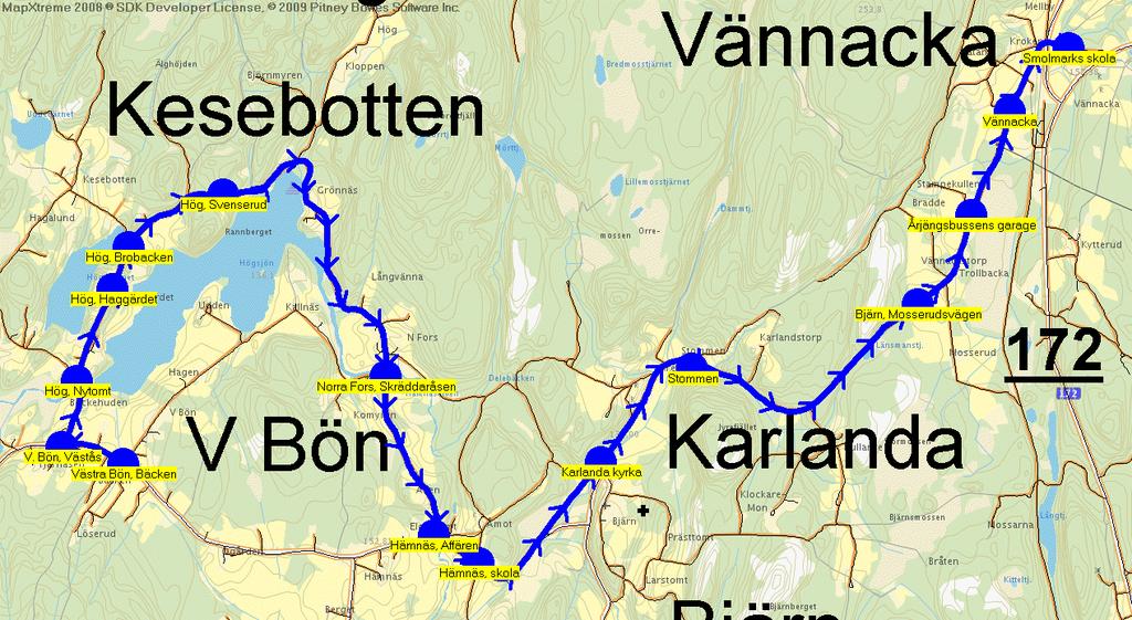 2011-08-15 19:34:19 Karta för Tur 6550 M - F Till Smolmarks skola Fordon 6513 Scania Lathi Flyer 6550 7.20 7.50 Västra Bön, Bäcken - V.