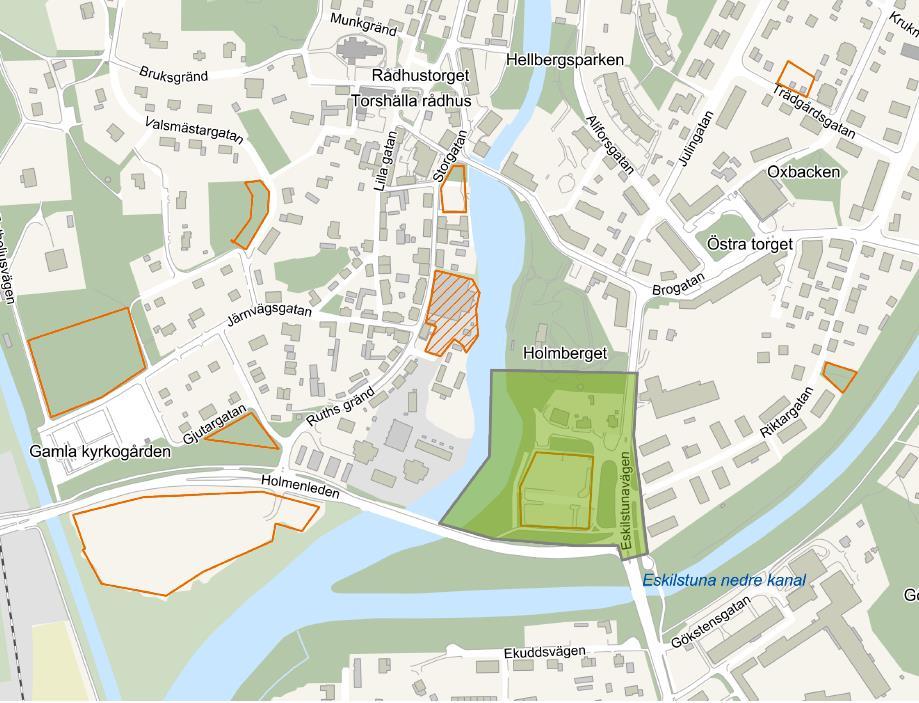 Eskilstuna kommun 5 (5) Utpekade utredningsområden för bostäder (ÖP 2030) i oranget. I grönt ses det pågående detaljplanearbetet för kvarteret Gillet.