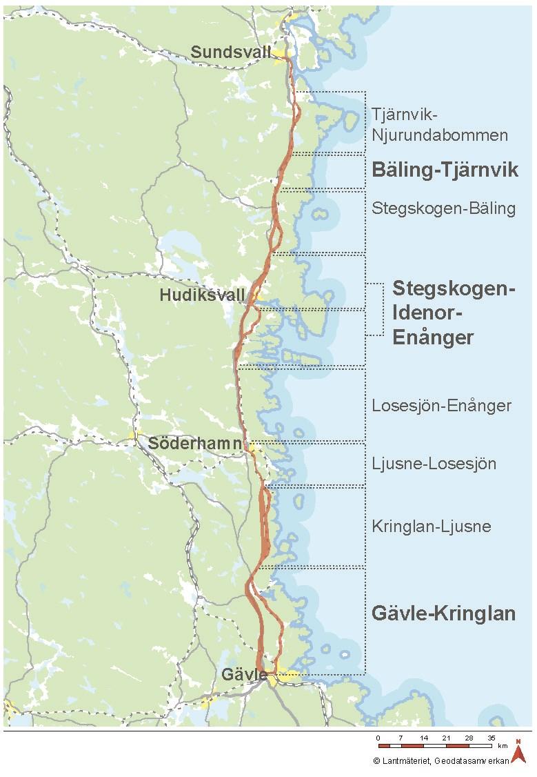 Inledning Bakgrund och förutsättningar Trafikverket utreder ombyggnad av befintlig Ostkustbana mellan Gävle och Sundsvall till dubbelspårig järnväg.