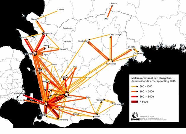 Mellankommunal och länsgränsöverskridande arbetspendling 2015 500 1000 1001 3000 3001 5000 > 5000 Mellankommunal och länsgränsöverskridande arbetspendling år 2012 och år 2015 Infrastruktursatsningar