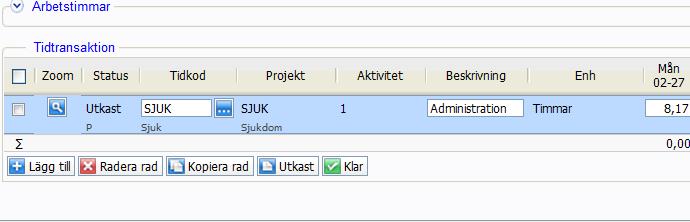 Registrera frånvaro All frånvaro registreras på samma sätt som när du anger din arbetstid, förutom vid semester. 1.