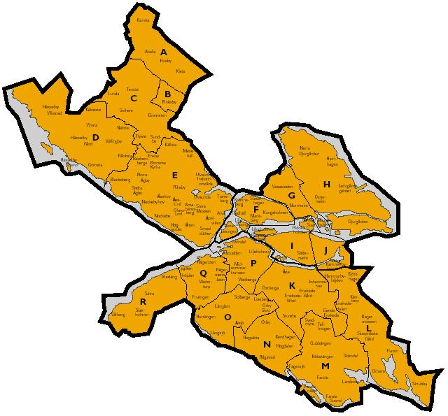 Stockholms stads 3 regioner, 18 stadsdelsområden och stadsdelar VÄSTERORT INNERSTADEN SÖDERORT A. Kista F. Kungsholmen K. Enskede - Årsta B. Rinkeby G. Norrmalm L. Skarpnäck C.