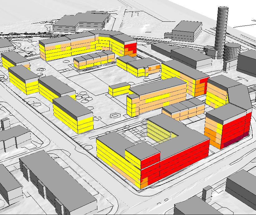 Elev ation <= 2 2< KV JÄGAREN, KUMLA Framtidsprognos trafik 2040 Tågtrafik Maximala ljudnivåer vid fasader ÖVRIGT Kartan visar ljudnivåerna som frifältsvärden, dvs exklusive reflex i den närmsta