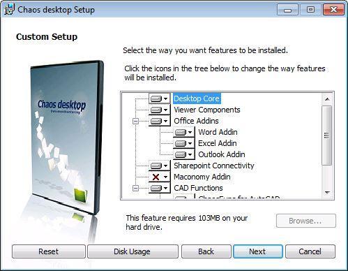 Chaos desktop manual 3. Välj de funktioner du vill installera. Klicka Next.