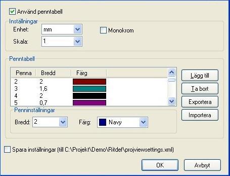 Chaos desktop manual Viewer - Penninställning Viewerns pennor kan ställas in separerat från utskriftsinställningen. Inställningen kan göras under inställningar och/eller i projektinställningen.