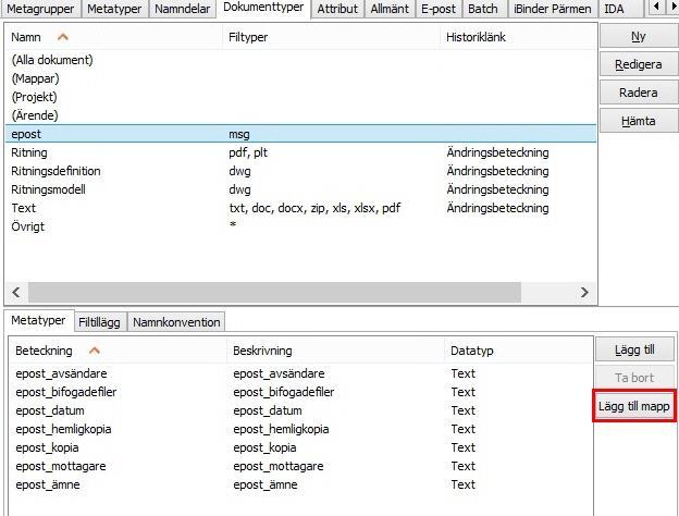 Chaos desktop manual Projektkonfiguration - Koppla mapp Visning av metadata i kolumner i dokumentfönstret styrs av om metatypen är satt som synlig i projektkonfigurationen.