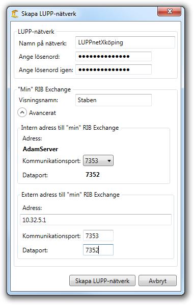 Interna adressen består av serverns hostnamn. Interna portarna behöver jag inte ändra på.