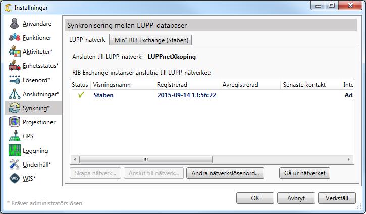 När jag skapat Lupp-nätverket kommer det att se ut så här i Inställningar: Nu finns det ett nätverk som heter LuppnetXköping som endast har en enda RIB Exchange ansluten.