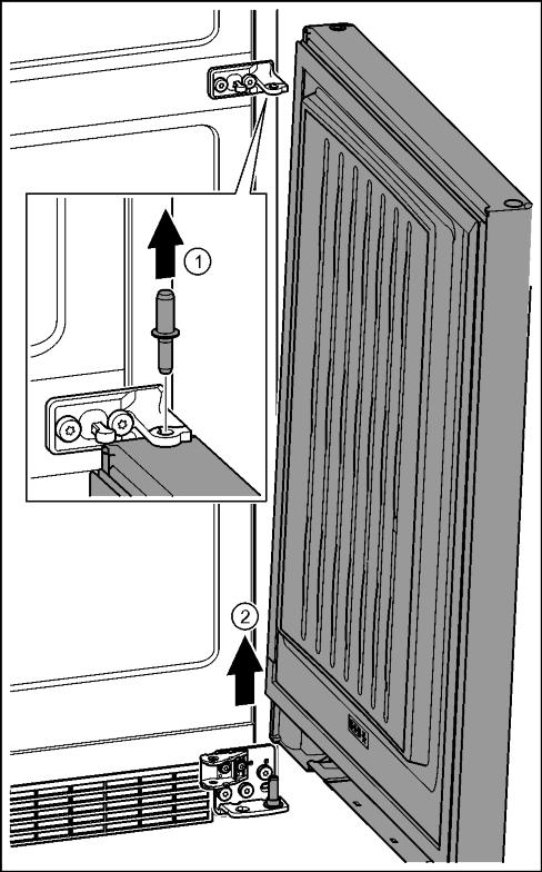 Idrifttagande u Håll fast dörren och dra ut tappen med fingrarna. Fig. 22 (3) u Lyft av dörren uppåt och ställ den åt sidan.
