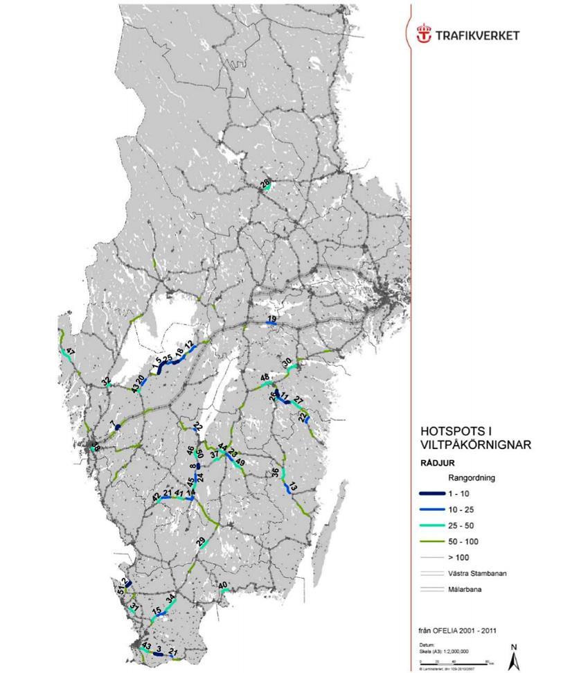 Figur 4 ovan visar rankningen över hotspots för rådjur.