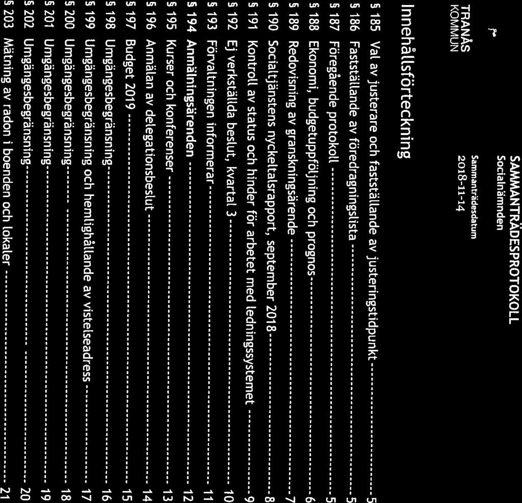187 Föregående protokoll 5 185 Val av justerare och fastställande av justeringstidpunkt 5 186 Fastställande av föredragningslista 5 Innehå[[sförteckning $ammanträdesdatum.
