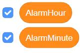 Här väljer jag att låta båda synas på scenen För att användaren ska kunna välja vilken tid alarmet ska ringa så ställs två frågor.