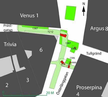 5 Tidigare undersökningar Schaktet sammanföll med fyra tidigare arkeologiska undersökningar eller observationer (SR 1367, 1306, 810 och 999), se figur 5.