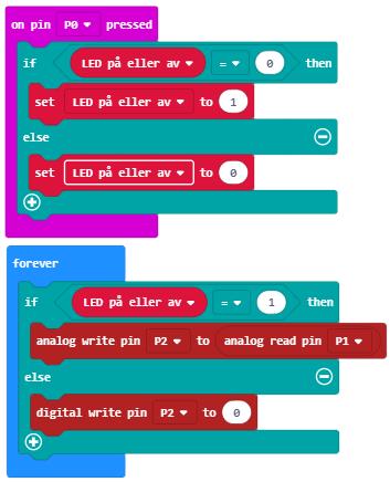 Motståndets andra ben är kopplat till pin 2 på micro:bit.