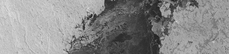 Figur 1.5 Figur visar detalj från radarsat - bild över Gävlebukten. Bilden visar grov sammanpackad is med vallar mot svenska kusten i södra Gävlebukten.