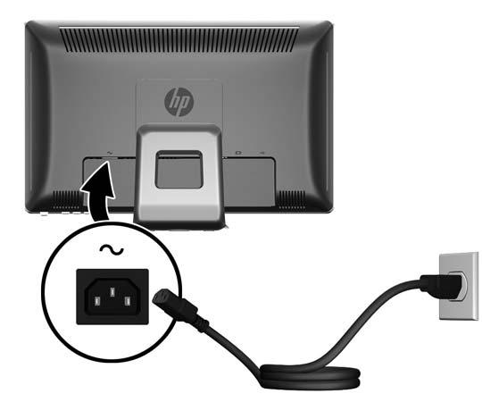 Ansluta nätsladden Anslut ena änden av nätsladden till växelströmsingången på bildskärmens baksida och den andra änden till ett vägguttag.