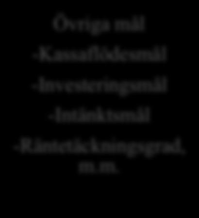 Övriga mål -Kassaflödesmål -Investeringsmål -Intänktsmål -Räntetäckningsgrad, m.m. Utdelning - Utdelningspolicy Källa: Egen konstruktion.