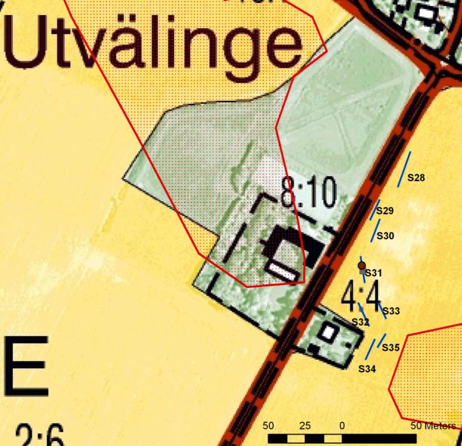 Välinge 61:7 Välinge 61:7 Välinge 61:6 Fig. 6. Kartan visar resultatet från utredningen inom delsträcka 3 på utdrag ur Fastighetskartan 62D 3gS Vegeholm.