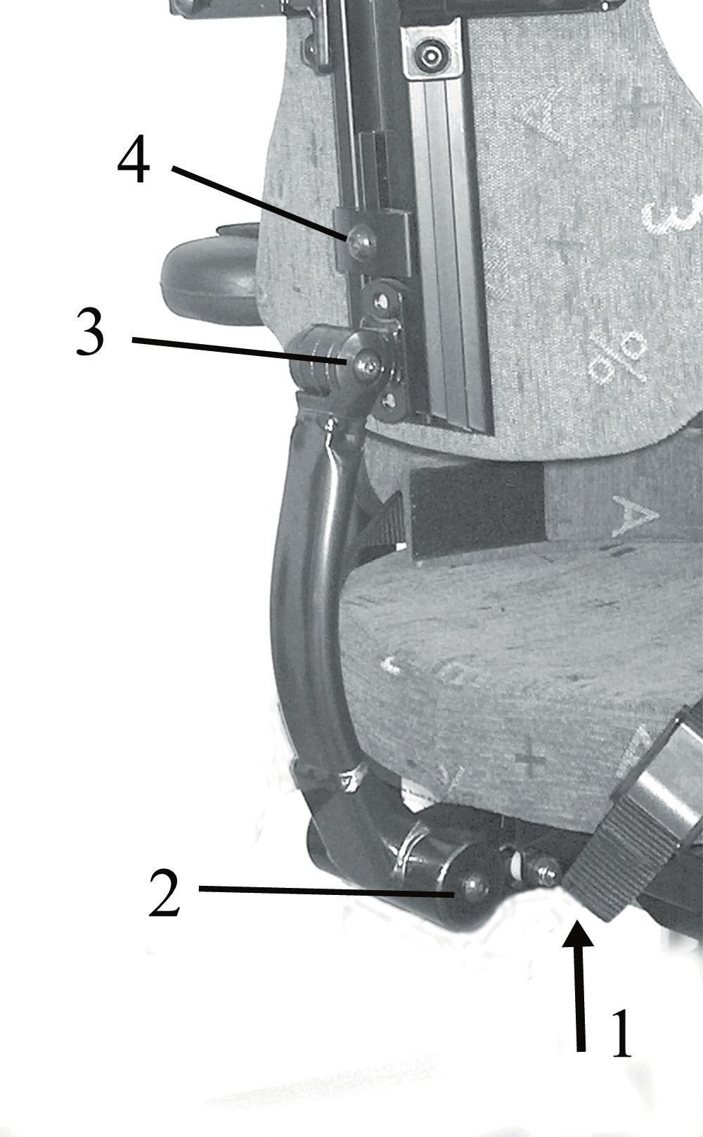 6 RYGGSTÖD - inställningar (fi g 6) BACK REST - adjustments (fi g 6) Vinkling av ryggen:- Lossa skruven (3). Ställ in önskad vinkel. Drag åt skruven. Höjdinställning av ryggen: - Lossa skruven (4).