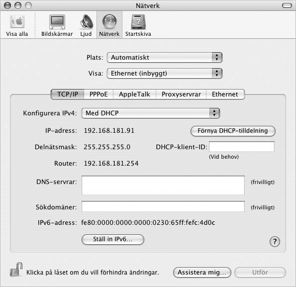 DHCP-inställning DHCP innebär att datorn automatiskt ställer in nätverksinställningarna med hjälp av en DHCP-server.