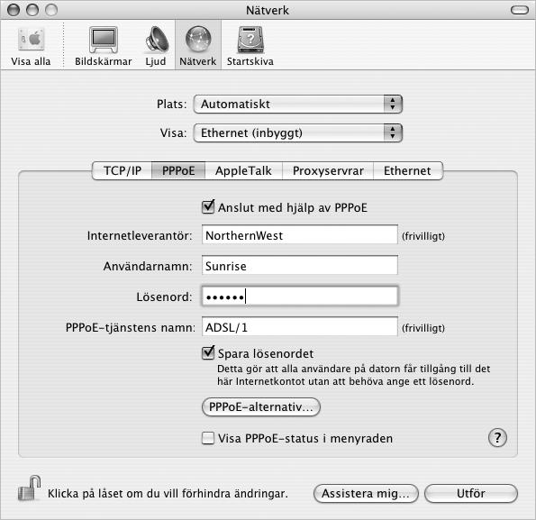 PPPoE-inställning Vissa leverantörer av DSL-anslutningar använder PPPoE (Point-to-Point Protocol over Ethernet).