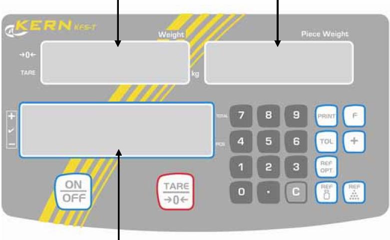 Översikt Display Display Vikt Display Medelvikt per bit Display Antal Display Vikt: Här visas vikten av din last i kg TARE o Nettovikt Visar när vågen är stabil 0 Nollar displayen Display medelvikt