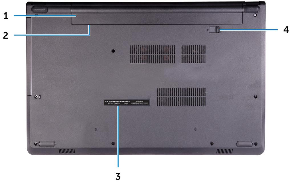 Baksida 1 Battery Supplies power to the computer. It enables the computer to work without connecting to an electrical outlet for a limited time.