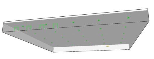 P10 000 - Produktionslokal 10 000 m 2 z y x 100 m 100 m 7 m Tilluft Figur C-5: Lokalen sedd underifrån och från sidan, brandgasventilationsluckorna syns som gröna rektanglar. Ev.