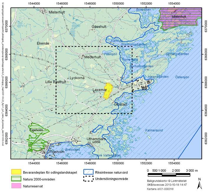 3 Utpekade värdefulla områden och områdesskydd I undersökningsområdet finns det inga naturreservat eller avsatta Natura 2000-områden.