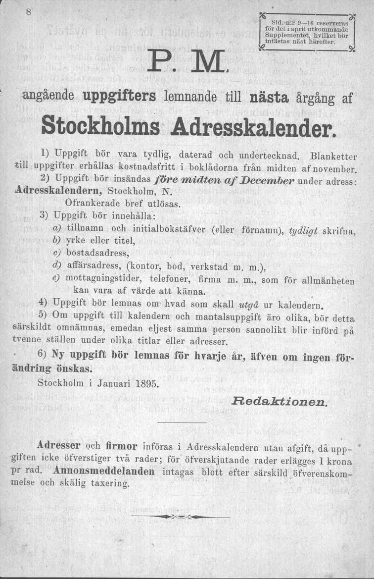 P. M. I ~ ~ Sid.-n:r 9-16 reserveras I för det i april utkommande Supplementet, hvilket böl' inlastas näst härefter. ~--------~.