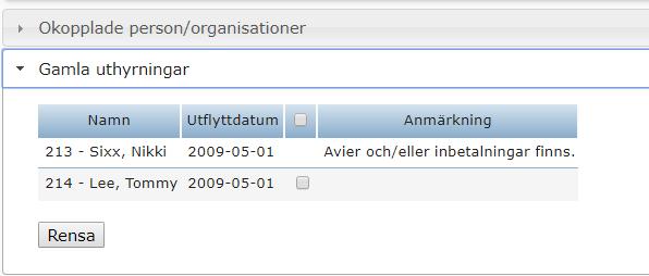 Klicka på kryssrutan i menyn för att markera alla rader eller specifik kryssruta på den/de rader du vill rensa.