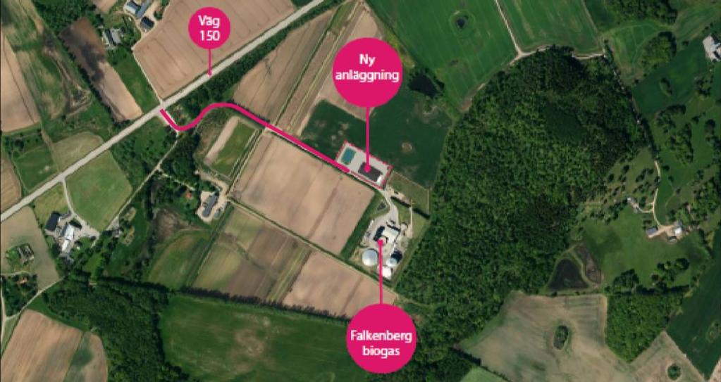 både biogasanläggningen och omlastningsstationen. Eftersom dagens trafik på vägen utgörs av lastbilar till den befintliga biogasanläggningen är den lämplig för de tillkommande lastbilarna.