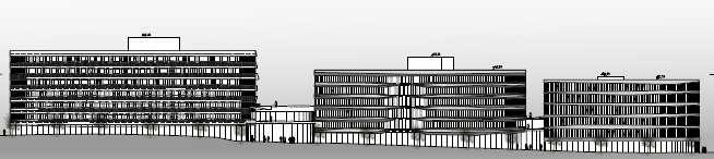 De är 7 respektive 6 och 6 våningar höga. Kontorshusen planeras med en total yta av ca 60-70 000 kvadratmeter.