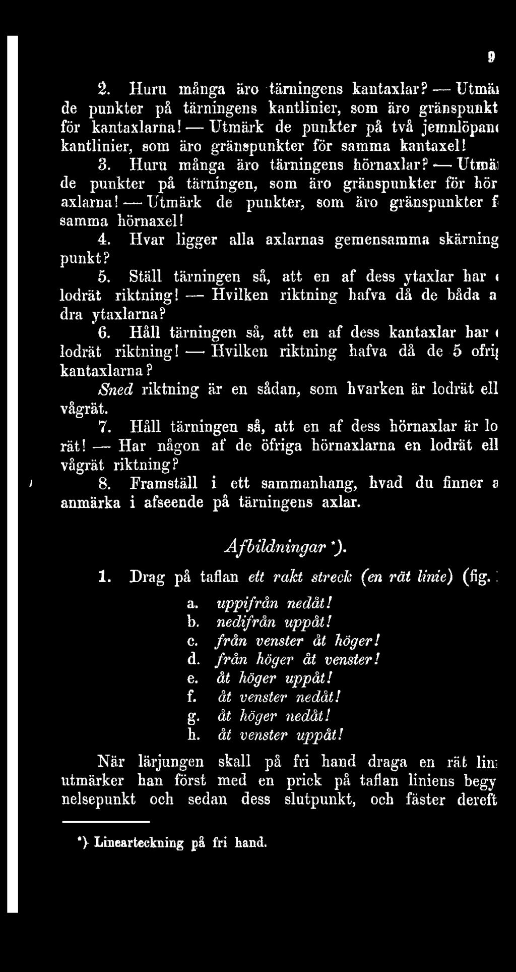 2. Huru många äro tärningens kantaxlar? Utmäi de punkter på tärningens kantlinier, som äro gränspunkt för kantaxlarna!