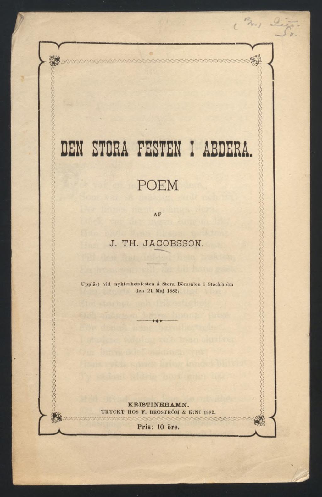 DEN STORA FESTEN I ÅBDERA, POEM J. TH. JACOBSSON.