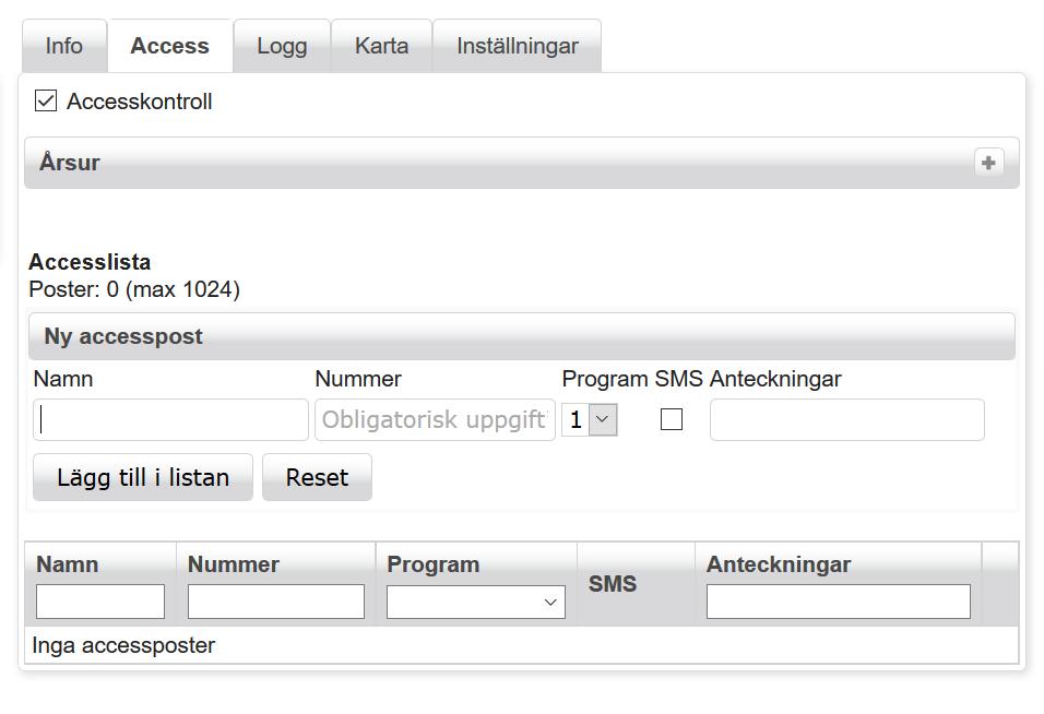 När enheten är ansluten indikeras detta genom att ikonen för Prio får en svart punkt i mitten, samt att statusfältet visar Ansluten I accesslistan kan 1024 namn och telefonnummer läggas till.